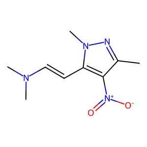 [2-(1,3-dimethyl-4-nitro-1H-pyrazol-5-yl)ethenyl]dimethylamine structure