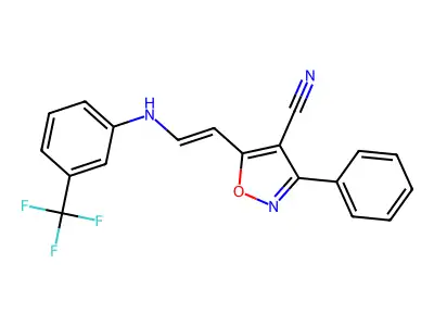 3-Phenyl-5-[2-[3-(trifluoromethyl)anilino]ethenyl]-1,2-oxazole-4-carbonitrile structure