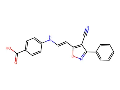 4-[2-(4-Cyano-3-phenyl-1,2-oxazol-5-yl)ethenylamino]benzoic acid structure