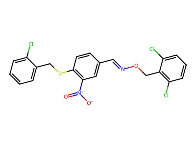 4-[(2-chlorobenzyl)sulfanyl]-3-nitrobenzenecarbaldehyde O-(2,6-dichlorobenzyl)oxime structure