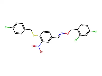 4-[(4-chlorobenzyl)sulfanyl]-3-nitrobenzenecarbaldehyde O-(2,4-dichlorobenzyl)oxime structure