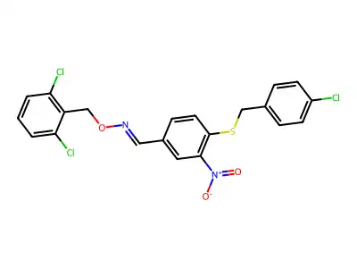 4-[(4-chlorobenzyl)sulfanyl]-3-nitrobenzenecarbaldehyde O-(2,6-dichlorobenzyl)oxime structure