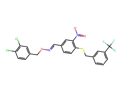 3-nitro-4-{[3-(trifluoromethyl)benzyl]sulfanyl}benzenecarbaldehyde O-(3,4-dichlorobenzyl)oxime structure