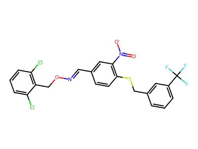 3-nitro-4-{[3-(trifluoromethyl)benzyl]sulfanyl}benzenecarbaldehyde O-(2,6-dichlorobenzyl)oxime structure