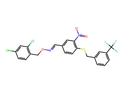 3-nitro-4-{[3-(trifluoromethyl)benzyl]sulfanyl}benzenecarbaldehyde O-(2,4-dichlorobenzyl)oxime structure