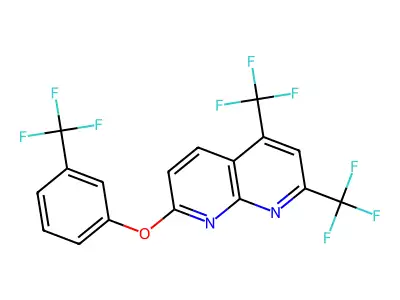 2,4-Bis(trifluoromethyl)-7-[3-(trifluoromethyl)phenoxy]-1,8-naphthyridine structure