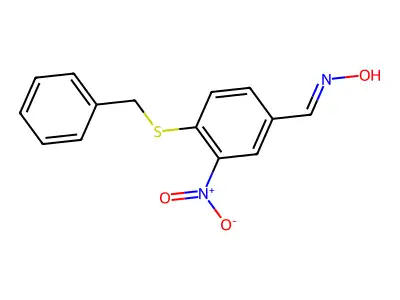 N-{[4-(benzylsulfanyl)-3-nitrophenyl]methylidene}hydroxylamine structure