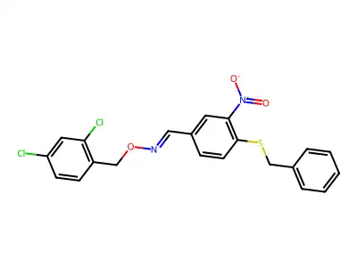 1-(4-benzylsulfanyl-3-nitrophenyl)-N-[(2,4-dichlorophenyl)methoxy]methanimine structure