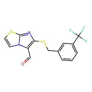 6-{[3-(trifluoromethyl)benzyl]sulfanyl}imidazo[2,1-b][1,3]thiazole-5-carbaldehyde structure
