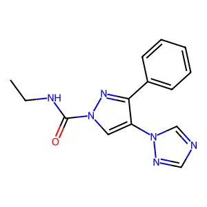 N-ethyl-3-phenyl-4-(1H-1,2,4-triazol-1-yl)-1H-pyrazole-1-carboxamide structure