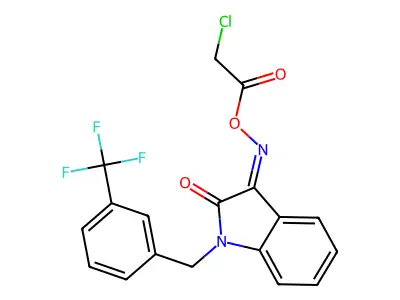 [[2-oxo-1-[[3-(trifluoromethyl)phenyl]methyl]indol-3-ylidene]amino] 2-chloroacetate structure