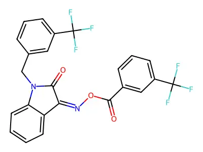 [[2-oxo-1-[[3-(trifluoromethyl)phenyl]methyl]indol-3-ylidene]amino] 3-(trifluoromethyl)benzoate structure