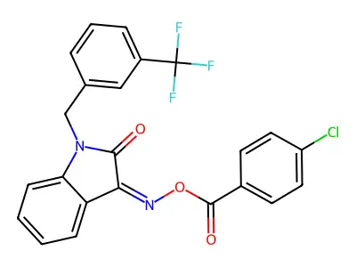 [[2-oxo-1-[[3-(trifluoromethyl)phenyl]methyl]indol-3-ylidene]amino] 4-chlorobenzoate structure