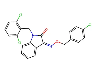 3-[(4-Chlorophenyl)methoxyimino]-1-[(2,6-dichlorophenyl)methyl]indol-2-one structure