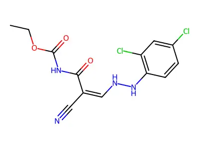 ethyl N-{2-cyano-3-[2-(2,4-dichlorophenyl)hydrazino]acryloyl}carbamate structure