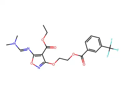 ethyl 5-(dimethylaminomethylideneamino)-3-[2-[3-(trifluoromethyl)benzoyl]oxyethoxy]-1,2-oxazole-4-carboxylate structure