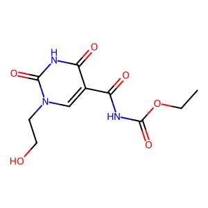 ethyl N-{[1-(2-hydroxyethyl)-2,4-dioxo-1,2,3,4-tetrahydro-5-pyrimidinyl]carbonyl}carbamate structure