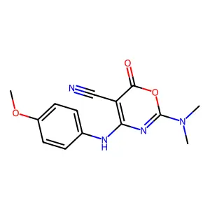 2-(dimethylamino)-4-(4-methoxyanilino)-6-oxo-6H-1,3-oxazine-5-carbonitrile structure