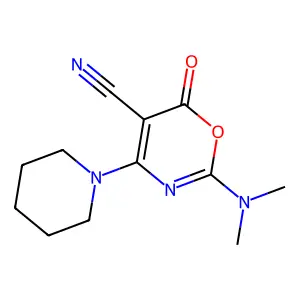 2-(dimethylamino)-6-oxo-4-piperidino-6H-1,3-oxazine-5-carbonitrile structure