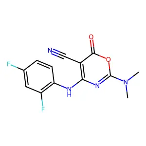 4-(2,4-difluoroanilino)-2-(dimethylamino)-6-oxo-6H-1,3-oxazine-5-carbonitrile structure