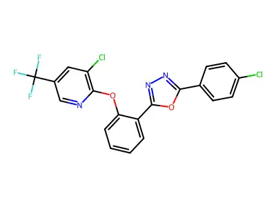 3-chloro-2-{2-[5-(4-chlorophenyl)-1,3,4-oxadiazol-2-yl]phenoxy}-5-(trifluoromethyl)pyridine structure