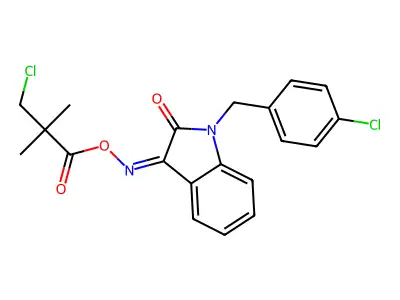 [[1-[(4-chlorophenyl)methyl]-2-oxoindol-3-ylidene]amino] 3-chloro-2,2-dimethylpropanoate structure