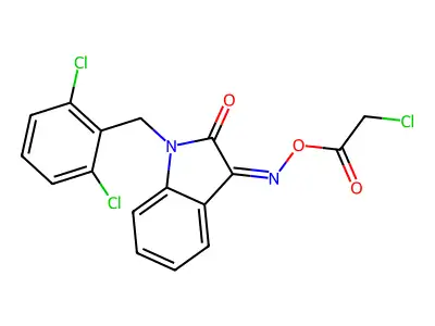 [[1-[(2,6-Dichlorophenyl)methyl]-2-oxoindol-3-ylidene]amino] 2-chloroacetate structure
