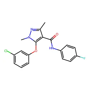 5-(3-chlorophenoxy)-N-(4-fluorophenyl)-1,3-dimethyl-1H-pyrazole-4-carboxamide structure