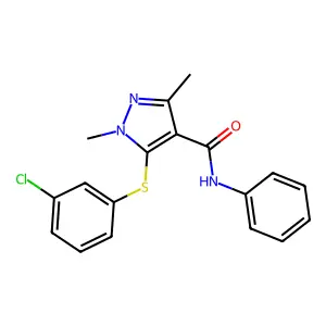 5-[(3-chlorophenyl)sulfanyl]-1,3-dimethyl-N-phenyl-1H-pyrazole-4-carboxamide structure
