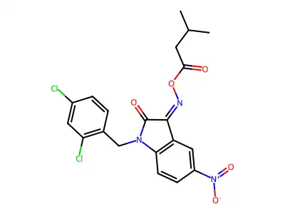 [[1-[(2,4-dichlorophenyl)methyl]-5-nitro-2-oxoindol-3-ylidene]amino] 3-methylbutanoate structure
