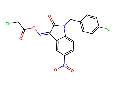 [[1-[(4-Chlorophenyl)methyl]-5-nitro-2-oxoindol-3-ylidene]amino] 2-chloroacetate structure