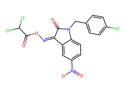[[1-[(4-chlorophenyl)methyl]-5-nitro-2-oxo-indol-3-ylidene]amino] 2,2-dichloroacetate structure