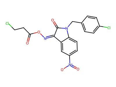 [[1-[(4-chlorophenyl)methyl]-5-nitro-2-oxo-indol-3-ylidene]amino] 3-chloropropanoate structure