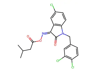 [[5-chloro-1-[(3,4-dichlorophenyl)methyl]-2-oxoindol-3-ylidene]amino] 3-methylbutanoate structure