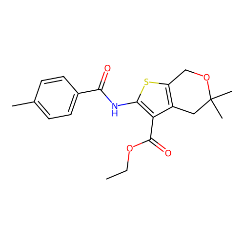 ethyl 5,5-dimethyl-2-(4-methylbenzamido)-5,7-dihydro-4H-thieno[2,3-c]pyran-3-carboxylate structure
