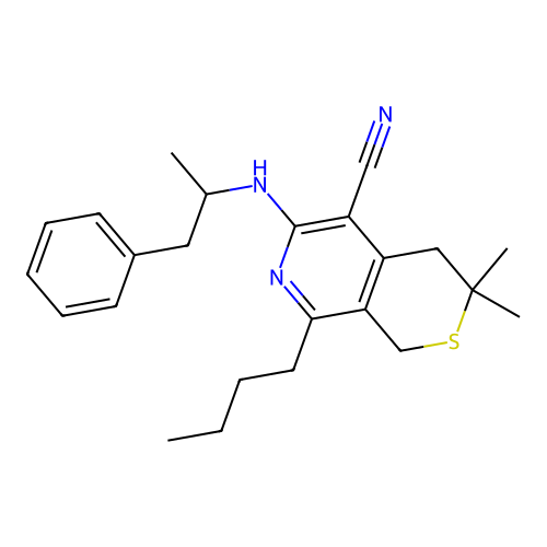 1H-Thiopyrano[3,4-c]pyridine-5-carbonitrile, 8-butyl-3,3-dimethyl-6-(1-methyl-2-phenylethylamino)-3,4-dihydro- structure