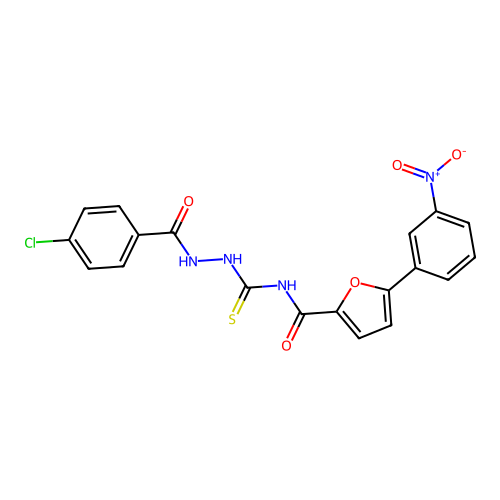 N-({2-[(4-chlorophenyl)carbonyl]hydrazinyl}carbonothioyl)-5-(3-nitrophenyl)furan-2-carboxamide structure