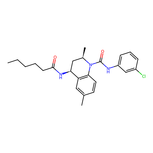 (2R,4S)-N-(3-chlorophenyl)-4-(hexanoylamino)-2,6-dimethyl-3,4-dihydro-2H-quinoline-1-carboxamide structure