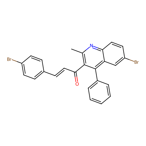(E)-1-(6-bromo-2-methyl-4-phenylquinolin-3-yl)-3-(4-bromophenyl)prop-2-en-1-one structure