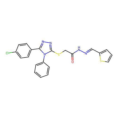 2-{[5-(4-chlorophenyl)-4-phenyl-4H-1,2,4-triazol-3-yl]sulfanyl}-N'-[(E)-thiophen-2-ylmethylidene]acetohydrazide structure