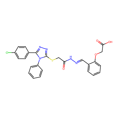 (2-{(E)-[2-({[5-(4-chlorophenyl)-4-phenyl-4H-1,2,4-triazol-3-yl]sulfanyl}acetyl)hydrazinylidene]methyl}phenoxy)acetic acid structure