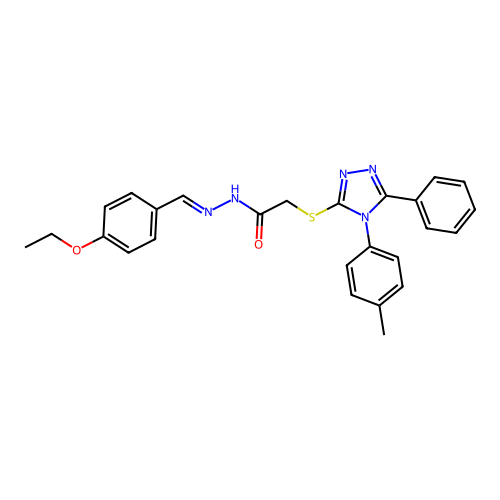 N'-[(E)-(4-ethoxyphenyl)methylidene]-2-{[4-(4-methylphenyl)-5-phenyl-4H-1,2,4-triazol-3-yl]sulfanyl}acetohydrazide structure