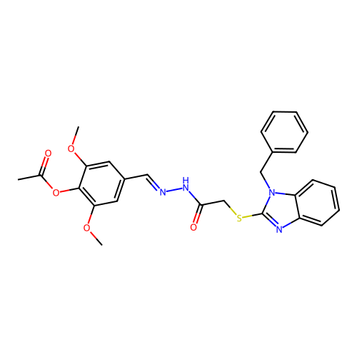 4-[(E)-(2-{[(1-benzyl-1H-benzimidazol-2-yl)sulfanyl]acetyl}hydrazinylidene)methyl]-2,6-dimethoxyphenyl acetate structure