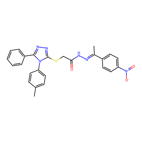 2-{[4-(4-methylphenyl)-5-phenyl-4H-1,2,4-triazol-3-yl]sulfanyl}-N'-[(1E)-1-(4-nitrophenyl)ethylidene]acetohydrazide structure