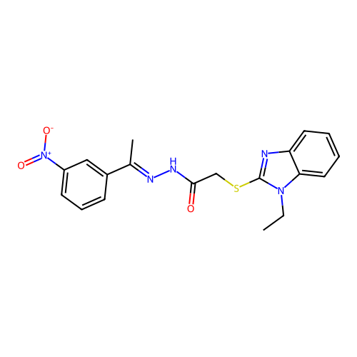 2-(1-ethylbenzimidazol-2-yl)sulfanyl-N-[(E)-1-(3-nitrophenyl)ethylideneamino]acetamide structure