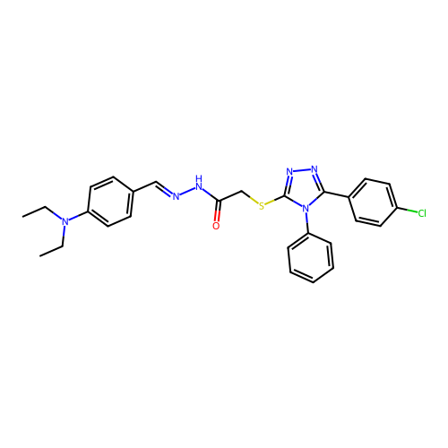 2-{[5-(4-chlorophenyl)-4-phenyl-4H-1,2,4-triazol-3-yl]sulfanyl}-N'-{(E)-[4-(diethylamino)phenyl]methylidene}acetohydrazide structure
