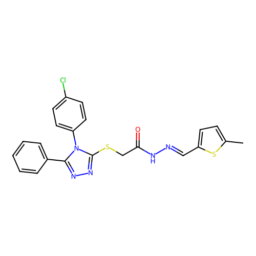 2-{[4-(4-chlorophenyl)-5-phenyl-4H-1,2,4-triazol-3-yl]sulfanyl}-N'-[(E)-(5-methylthiophen-2-yl)methylidene]acetohydrazide structure