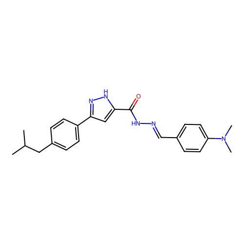 (E)-N'-(4-(dimethylamino)benzylidene)-3-(4-isobutylphenyl)-1H-pyrazole-5-carbohydrazide structure