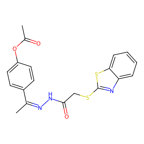 (Z)-4-(1-(2-(2-(benzo[d]thiazol-2-ylthio)acetyl)hydrazono)ethyl)phenyl acetate structure