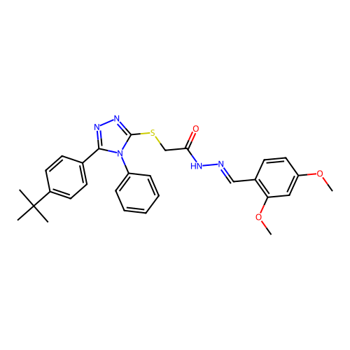 2-{[5-(4-tert-butylphenyl)-4-phenyl-4H-1,2,4-triazol-3-yl]sulfanyl}-N'-[(E)-(2,4-dimethoxyphenyl)methylidene]acetohydrazide structure